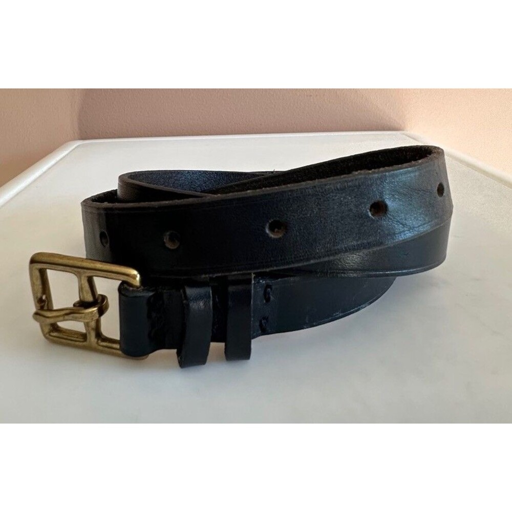J Crew Black Leather VTG Belt 1/2" W Brass Buckle (61930) 36”